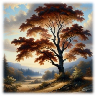 C:\Users\Наталочка\Desktop\DALL·E 2024-03-05 19.21.05 - A serene and picturesque landscape featuring a maple tree as the central figure. The painting should evoke a sense of tranquility and natural beauty, .png